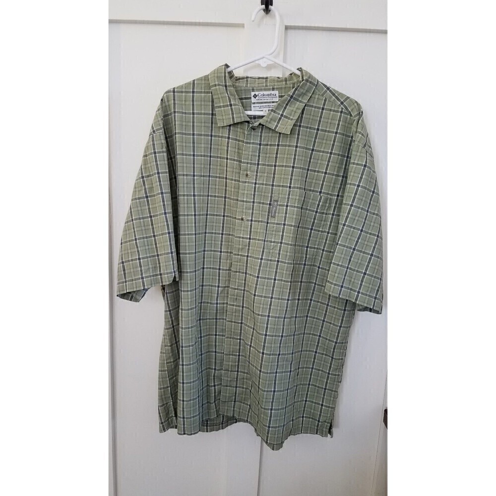 Columbia Shirt Mens XL Button Front Short Sleeve Green Plaid